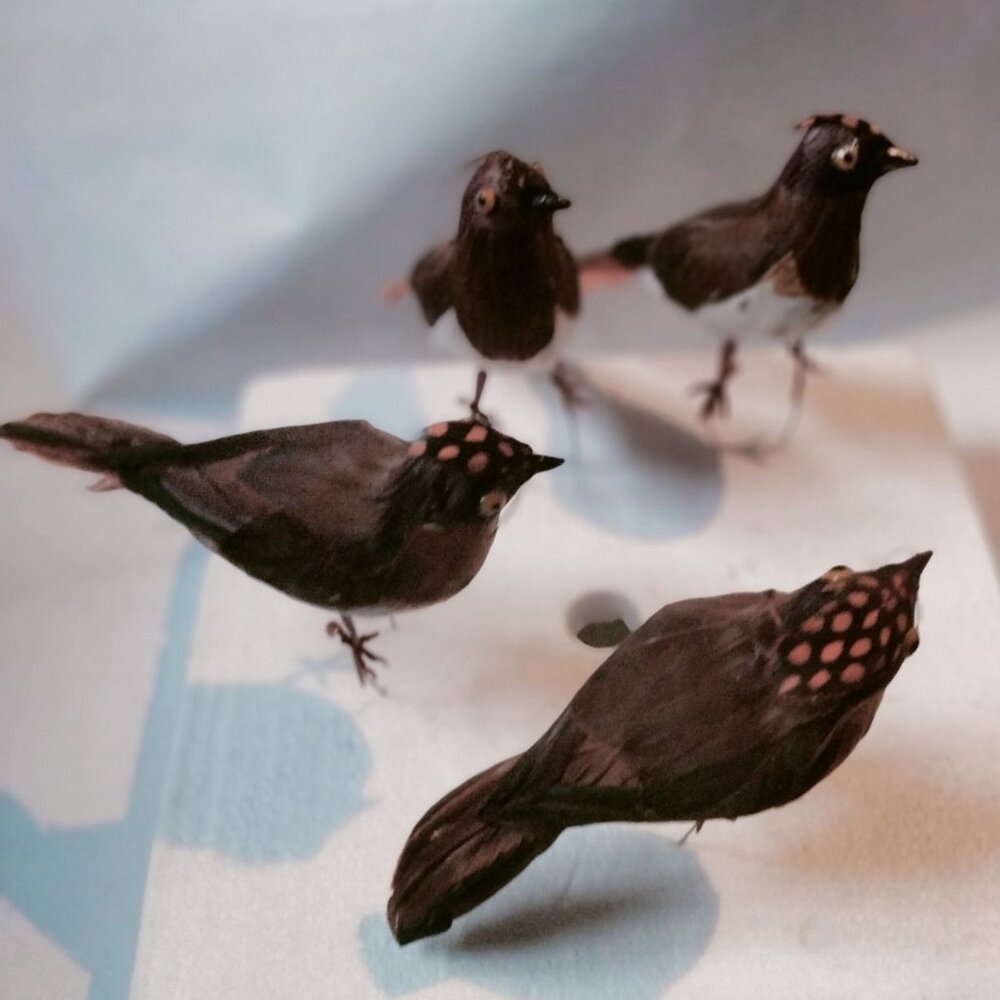 Decorative Tufted Birds Brown Orange Feathers Realistic Craft Display Lot 4 - Picture 8 of 14